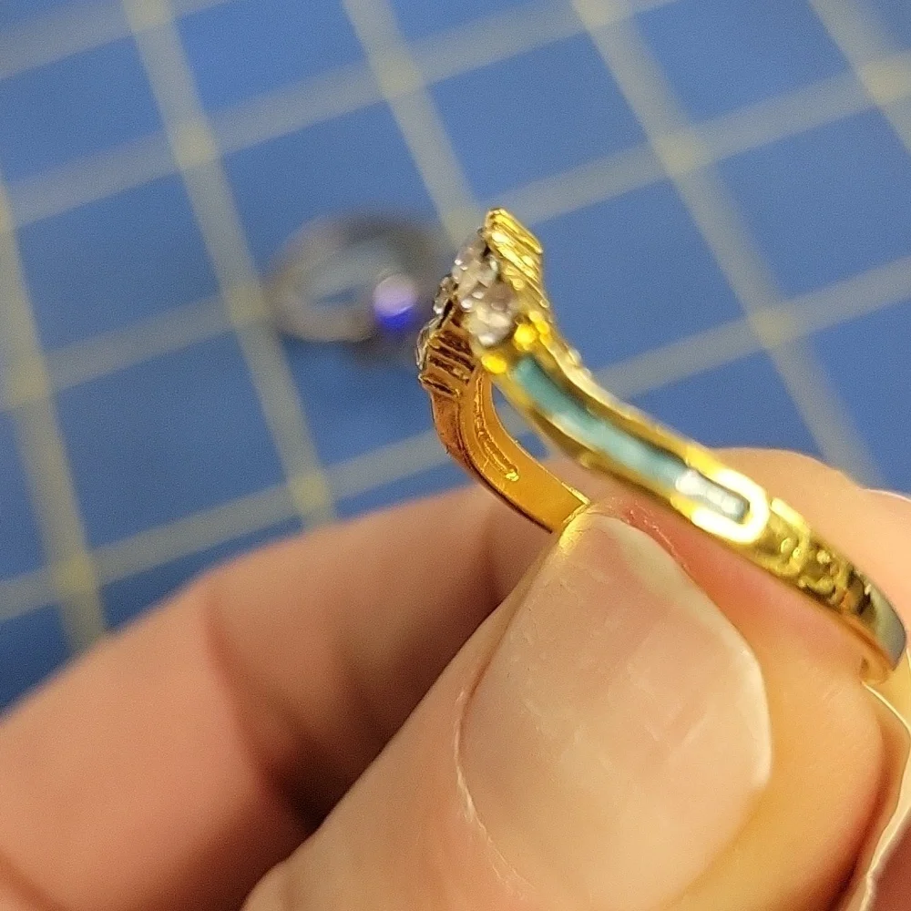 Rhinestone & Teal Accent Gold Tone Ring